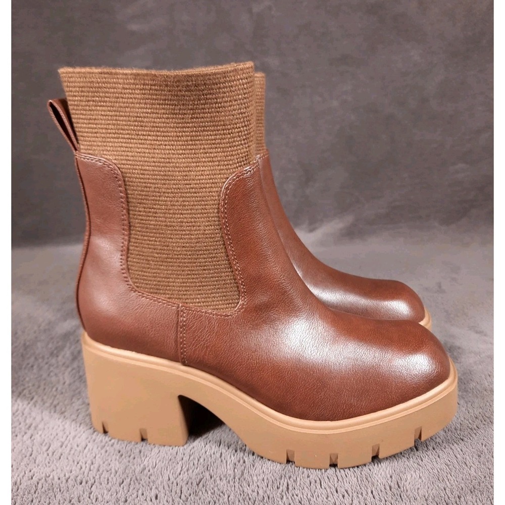 Sun + Stone Verity Chunky Heel Brown Ankle Chelsea Boots 6M Women's